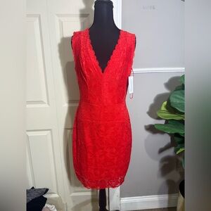 Guess Vibrant Red Backless Lace Dress